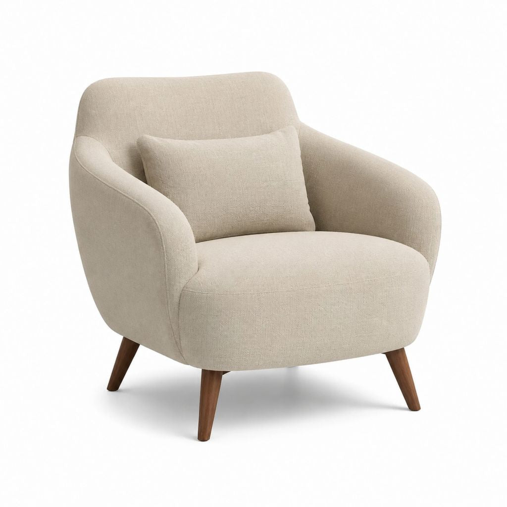 Poltrona da soggiorno beige in poliestere con gambe in legno massello 75 x 78 x 85 cm
