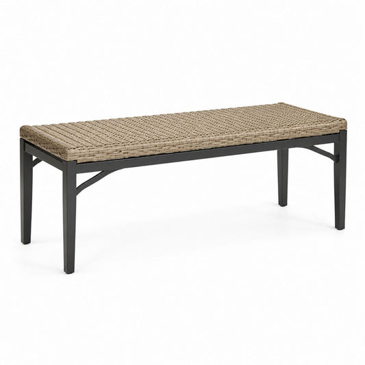 Panca da giardino rettangolare beige e nera in rattan PE e acciaio 120 x 40 x 45 cm