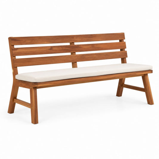 Panca da giardino 3 posti in legno massello di acacia marrone con cuscino beige 150 x 60 x 90 cm