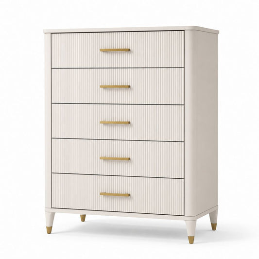 Cassettiera alta rettangolare a 5 cassetti avorio in MDF 80 x 45 x 120 cm