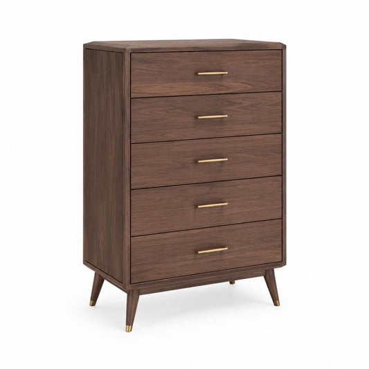 Cassettiera alta 5 cassetti marrone noce in MDF rettangolare 80 x 45 x 120 cm