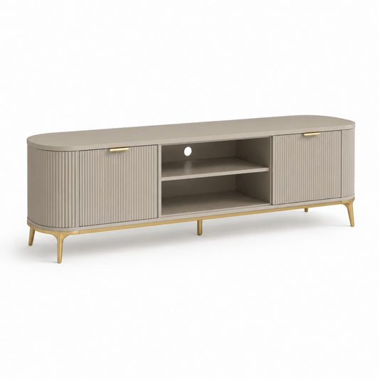 Mobile TV in MDF tortora con ante scanalate e gambe in acciaio dorato 180 x 40 x 55 cm