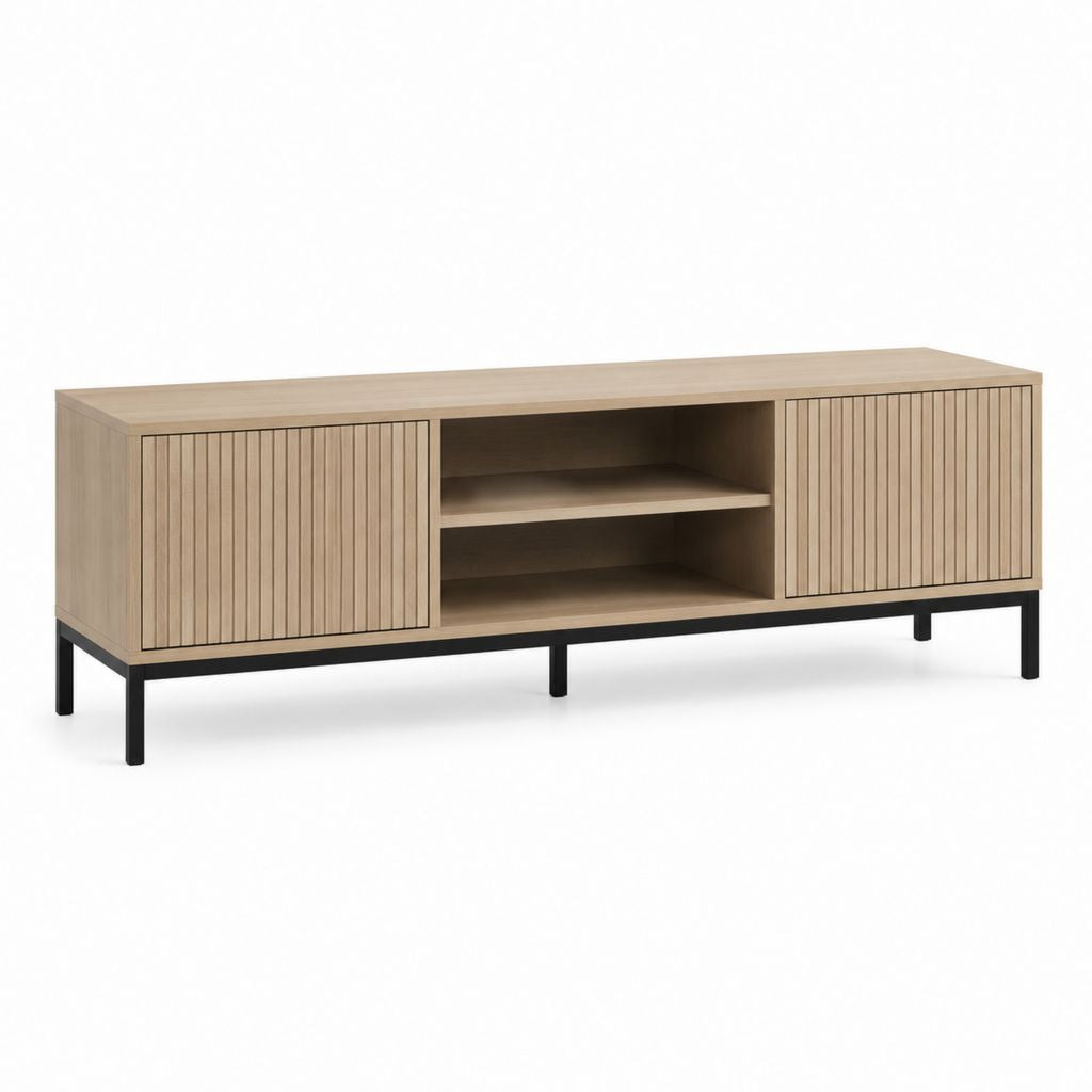 Mobile TV rettangolare rovere chiaro in MDF con ante scanalate 160 x 40 x 55 cm