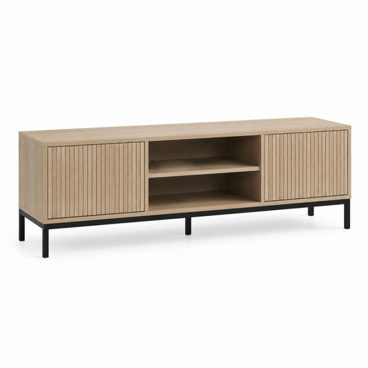 Mobile TV rettangolare rovere chiaro in MDF con ante scanalate 160 x 40 x 55 cm