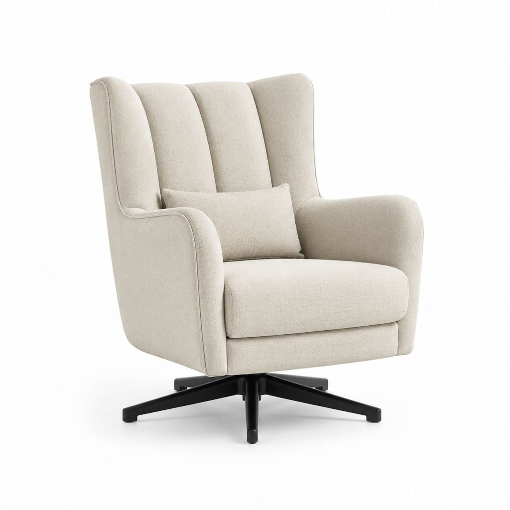 Poltrona girevole beige in poliestere con base in acciaio 76 x 84 x 102 cm