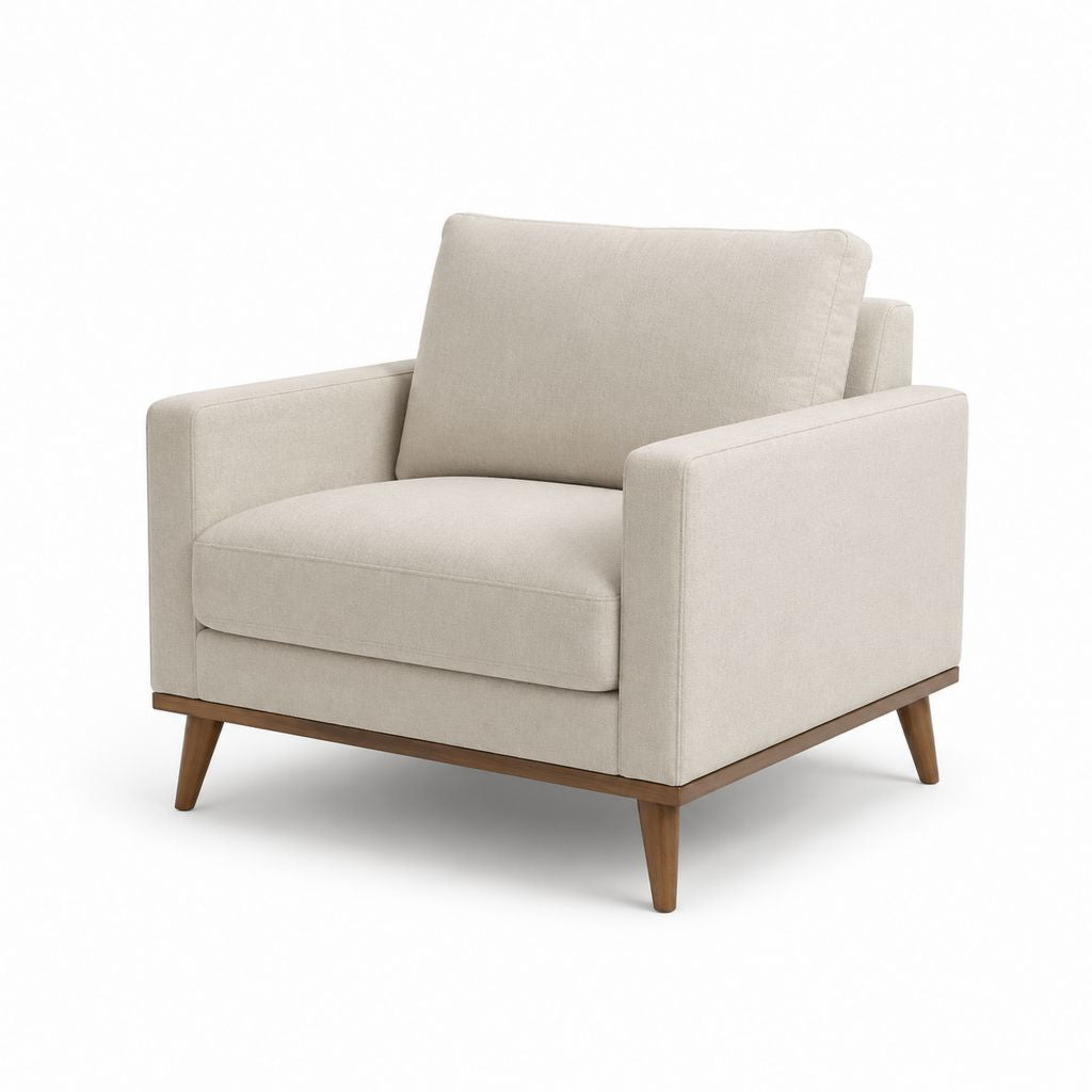 Poltrona da soggiorno beige in poliestere con gambe in legno massello 85 x 83 x 86 cm