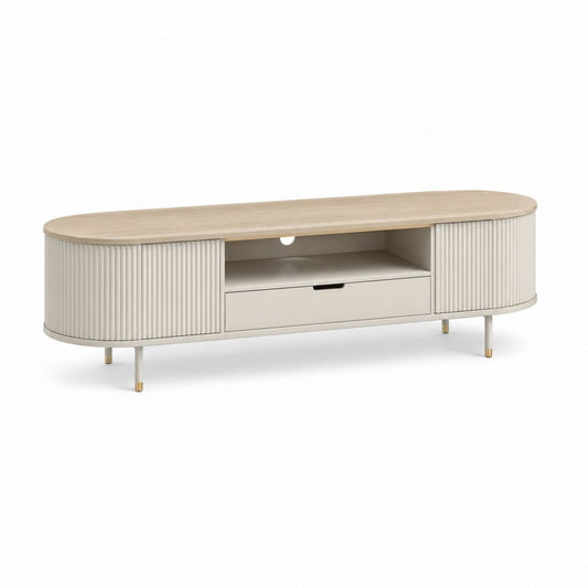 Mobile TV ovale beige e rovere in MDF con ante scanalate 180 x 40 x 55 cm