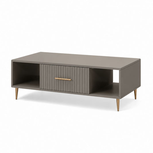 Tavolino da caffè rettangolare grigio in MDF 120 x 60 x 45 cm con cassetto e vani aperti